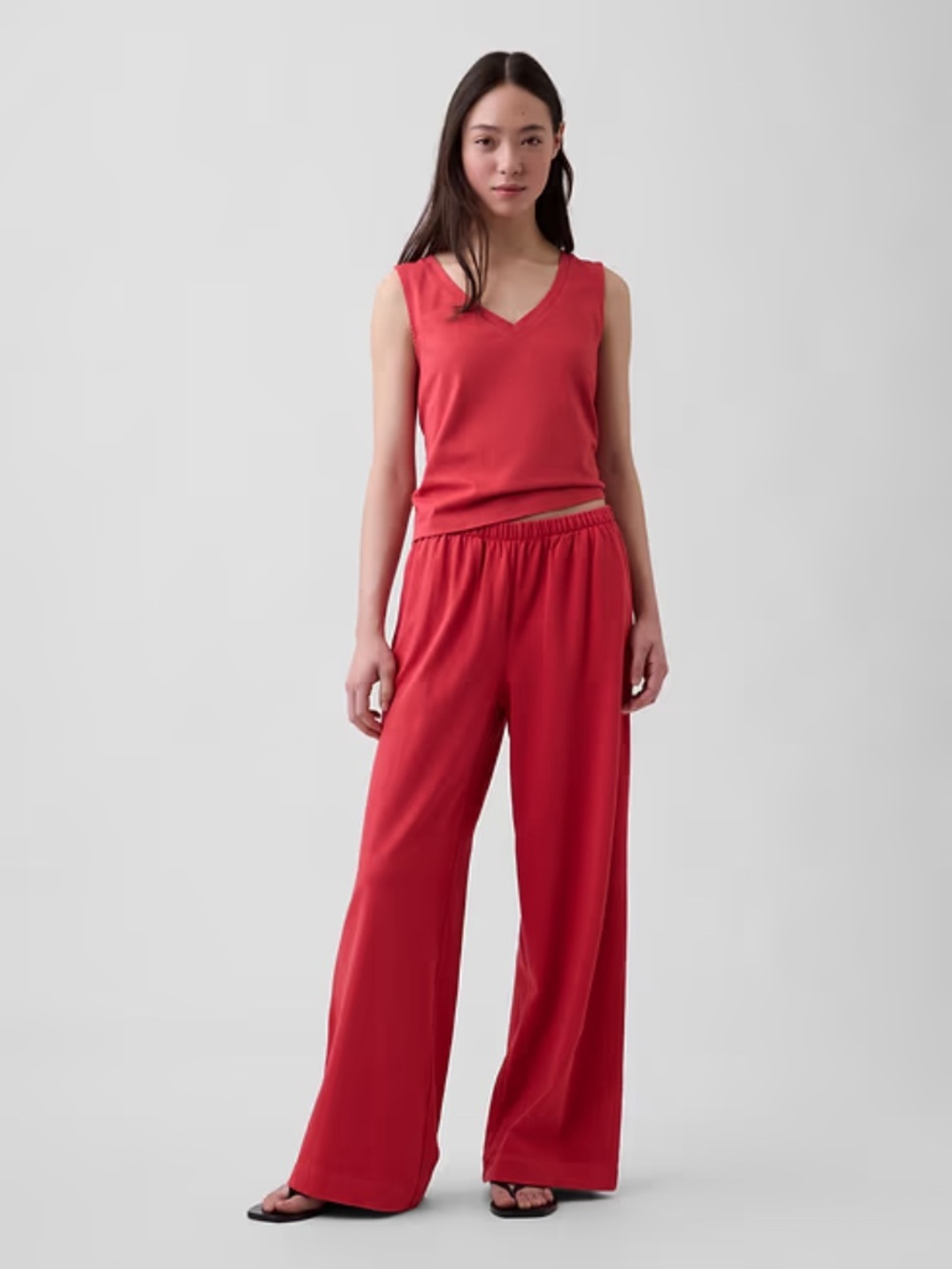GAP Knit Wide-Leg Pants 100% Cotton Size Small Chakra Red
